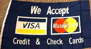 ACCETTIAMO CARTA DI CREDITO BLU VISA MASTERCARD Firma bandiera nuova 3x5 super qlty venduto usa - Foto 1 di 4