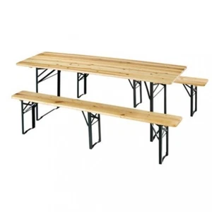 Set Birreria: Tavolo 220x70x76 H con Panche a Tre Gambe - Foto 1 di 2