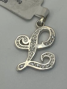 Iniziale corsivo 1,125" "L" con zirconi in argento sterling 925 - Foto 1 di 7
