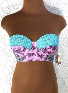 Nuevo Bikini Hula Miel Multicolor Hoja Brisa Parte Superior M Bajo Alambre Push Up Corbata hacia atrás - Imagen 1 de 8