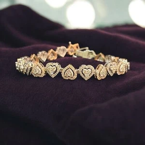 Pave 5.25 TCW Round Brilliant Cut Diamonds Heart String Tennis Bracelet 14K Gold - Picture 1 of 13