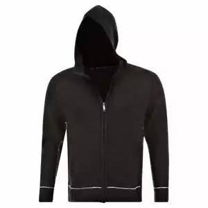 Knitted Black Long Sleeve Regular Fit Zip-Up Hooded Cardigan with Grey Trim - Picture 1 of 4