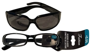 Women Sunglasses Italy Design CE Fashion +2.00 Reading Glasses Rhinestone Black - Picture 1 of 13