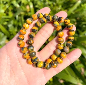 Natural Bumblebee Jasper Crystal Stretch Bracelet - 8mm Round Gemstone Beads - Picture 1 of 12