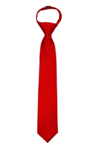 Men's Red Solid Pretied Zipper Necktie Weddings Business School Occasion  - Picture 1 of 1