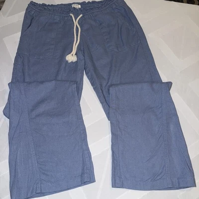 Pantalones con cordón de cuerda mezcla de lino azul Roxy Oceanside para mujer talla mediana  Foto 1 de 4