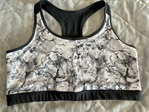 BN Souluxe Black/White/Grey Marble Racerback Sports Bra Cropped Top XL 18 20 22 - Picture 1 of 4