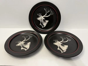 Canterbury Potteries Majestic Silhouette Elk Set Of 3 Salad Plates - Picture 1 of 5
