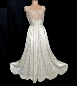 Antico abito da notte anni 40 30 raso vintage pizzo AS-IS avorio bianco sporco S M - Foto 1 di 17