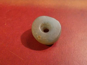 ANCIENT PRECOLUMBIAN MESOAMERICAN GREEN MAYAN CUPPED SHAPED DISC BEAD 10.2-6.1 - Picture 1 of 6