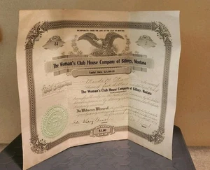 Woman's Club House Corporation - General Stock Certificate 1914 - Bild 1 von 2