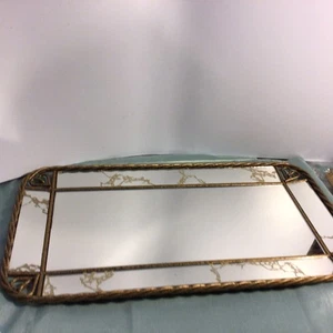 Vtg Gold Vein Retro Vanity Mirror Twist Brass Frame Heart Corners Angled Edges - Picture 1 of 13