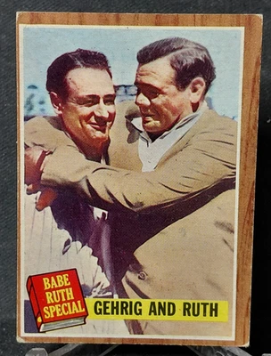 1962 Topps - Babe Ruth Especial Babe Ruth, Lou Gehrig #140 Tinte Verde-En muy buena condición Foto 1 de 4