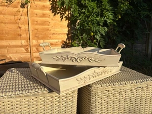 Country Corner - Vintage White Cream Tray Tables - French Style - Small & Medium - Picture 1 of 15