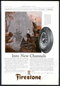 Indios nativos americanos Henry Hudson 1925 arte de barco neumático Firestone anuncio impreso de colección - Imagen 1 de 7