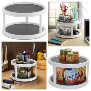 Copco Non-Skid 2-Tier Pantry Cabinet Lazy Susan Turntable 12 Inch White/Gray - Picture 1 of 5