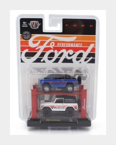M2-MACHINES 33000-27 FORD USA - 2x BRONCO 1966 - GARAGE SET OFFICINA - PONTE SOL - Immagine 1 di 1