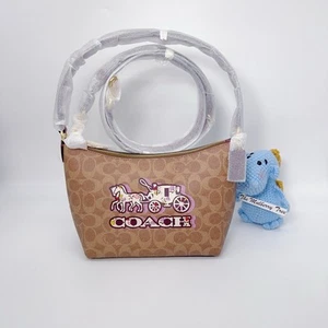 Bolso de Hombro COACH CX588 Cremallera Superior Firma Lona Cuero Estampado Carro de Caballos - Imagen 1 de 10