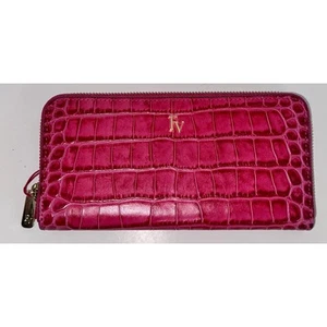 Frances Valentine Zip Around Washington Continental Wallet Croc Embossed ~ Pink - Picture 1 of 3