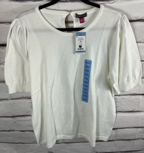 NWT Vince Camuto Women's Size L White Short Sleeve Keyhole Neck Shirt - Picture 1 of 7