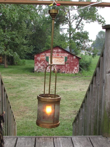 VICTORIAN Brass GAS LIGHT Arm PENDANT Fixture - ELECTRIFIED w/ORIGINAL SHADE ! Cover