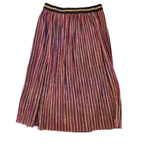 TOPSHOP Multicolor Striped Metallic Skirt Women's 10 A-Line Midi High Split - Picture 1 of 5