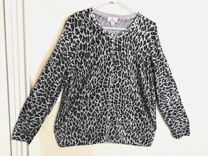 Quacker Factory Womens Cardigan Sweater L Gray Black Animal Print Rhinestones - Picture 1 of 6