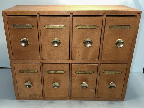 Vintage Index Card Catalog Wooden File Cabinet 8 Drawer For 3”x5” Index Cards Cover