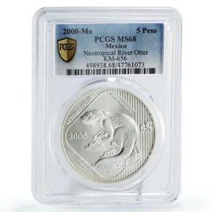 Mexico 5 pesos Conservation Wildlife Nutria Otter Fauna MS68 PCGS Ag coin 2000 - Picture 1 of 2