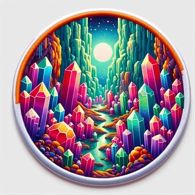 Cave Crystals Patch Iron-on DIY Applique Clothing Vest Jacket Geodes Rocks Hobby - Image 1 of 4