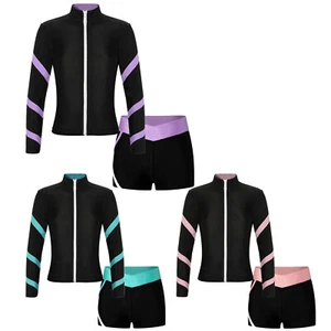 Kids Girls Sport Outfit Contrast Color Sportsuit Stripe Activewear Set Running - Picture 1 of 45