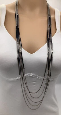 CHICO'S 大号黑色五股银条项链零售 $89 全新无标签 — 第 1/4 张图片