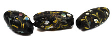3 Venetian Trade Beads Black Floral Africa Loose