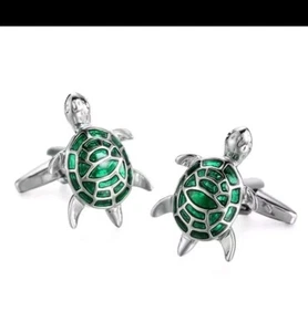 Turtle Cufflinks Green Silver Tortoise Sea Wedding Fancy Gift Box Free Ship USA - Picture 1 of 1
