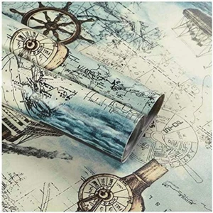 Lependor 17.71" X 118" Nautical Map Wallpaper, Peel and Stick Removable Printed  - Picture 1 of 12