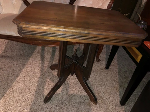 antique square dining table with carved center Cover