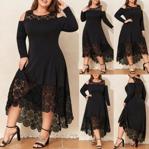 Plus Size 18-28 Womens Cold Shoulder Long Sleeve Lace Maxi Dress Evening Party - Picture 1 of 14