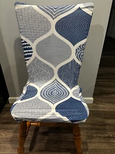 LOT of 8 Gibelle Dining Room chair covers Blue & White Geometric Design READ - Bild 1 von 6