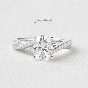 Moissanit gedrehter Verlobungsring 2,20 ct Ovalschliff F/VVS1 massiv 14 K Weißgold - Bild 1 von 8