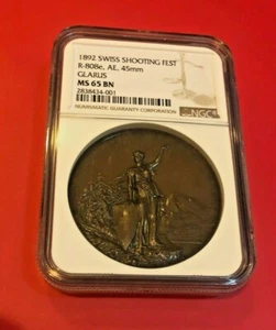 1892 SWISS SHOOTING FEST R-808e, AE, 45mm GLARUS NGC MS 65 BN HIGH GRADE - Picture 1 of 2