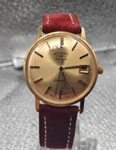 Vintage Rotary Automatic Armbanduhr ETA 2824 - Goldgehäuse & rotes Filzarmband - Bild 1 von 3