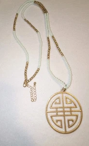 Vintage chinesische Langlebigkeit Schloss Kristall Perlen Halskette - Bild 1 von 4