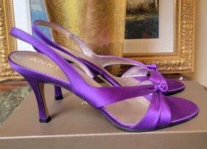 $230 NEW ANNE KLEIN PURPLE SATIN 3.5" HIGH HEEL NEVILLE SANDALS EVENING SHOES 9 - Picture 1 of 15