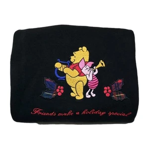 Winnie The Pooh Piglet Holiday Black Sweatshirt / Jumper Mens Size L Large Xmas - Picture 1 of 10