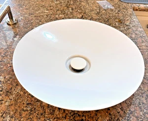 NEW OPEN BOX ALAPE B-044177 18" ROUND DISH BASIN VESSEL SINK GLAZED WHITE ENAMEL - Afbeelding 1 van 7