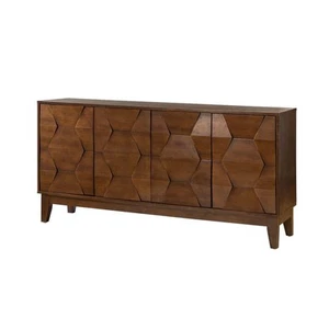 Kamis Modern Walnut 60 in. Hexagonal Embellishments Sideboard with Solid Wood - Picture 1 of 12