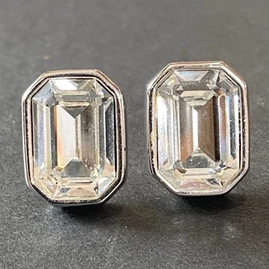 Vintage Swarovski Crystal Emerald Cut Earrings Silver Tone Pierced Stud NO BACKS - Picture 1 of 8