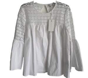 Endless Rose Bluse Top Damen Gr. Large weiß Spitze Ösen Glockenärmel Boho NEU - Bild 1 von 14