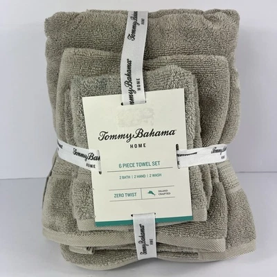 Tommy Bahama 6 Pc Tan Bath Towel Set Bath Hand Washcloth Zero Twist Cotton NEW - Image 1 of 4