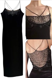 VTG Dave & Johnny Formal Evening Gown 13/14 Black Velvet Glass Beads/Sequin RARE - Picture 1 of 18